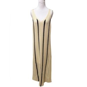 Cream Knit Striped Midi Dress Lined to Knees
